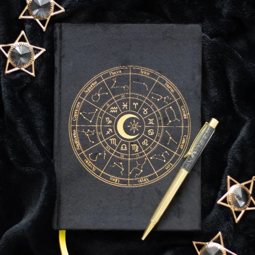 Grove Insights 12 Astrology wheel journal with a black obsidian pen