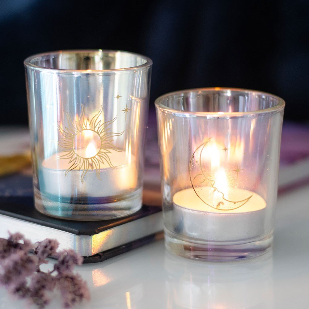 Iridescent Sun &Amp; Moon Votive Candle Holders 1 iridescent sun & moon votive candle holders