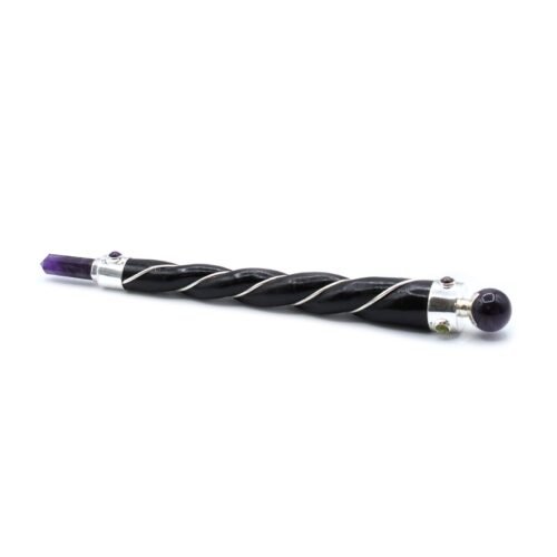Twisted Silver Healing Wand with Amethyst Sphere