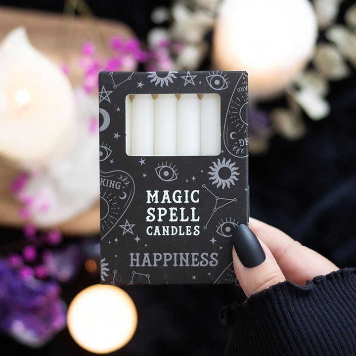 Set Of 12 White 'Happiness' Spell Candles 1 set of 12 white 'happiness' spell candles
