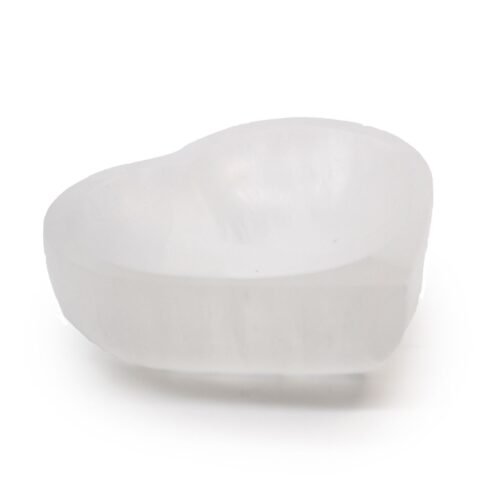 Selenite heart bowl 10cm carved by hand natural gypsum translucent altar piece Mystic Grove UK