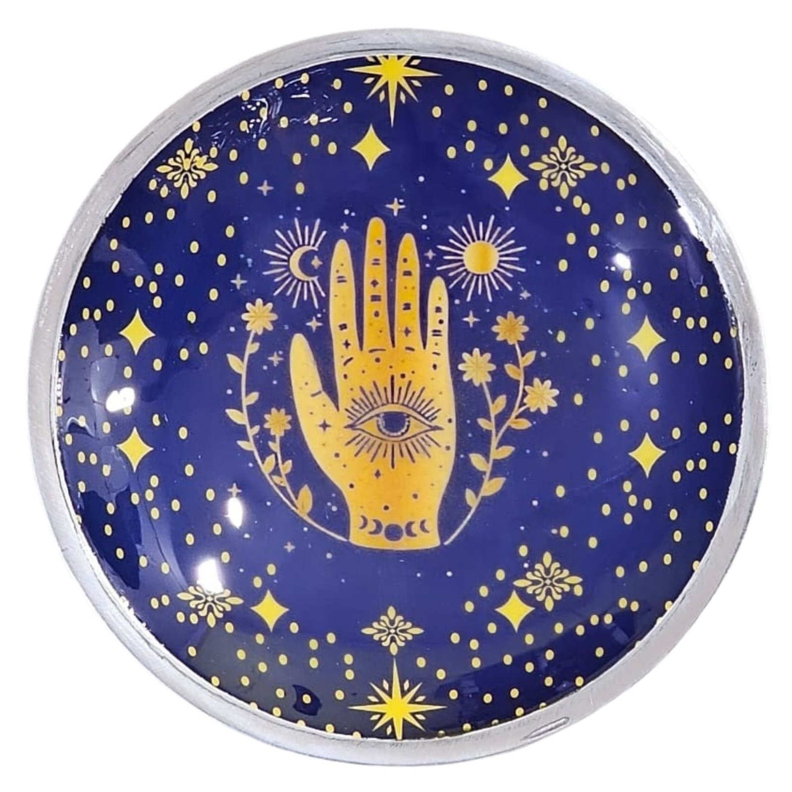 Triple Leg Enamelled Offering Plate - Hamsa Midnight Blue 2 triple leg enamelled offering plate - hamsa midnight blue - image 2