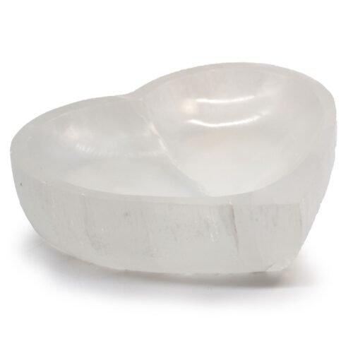 Large selenite heart bowl 15cm carved by hand natural gypsum translucent heart chakra altar Mystic Grove UK