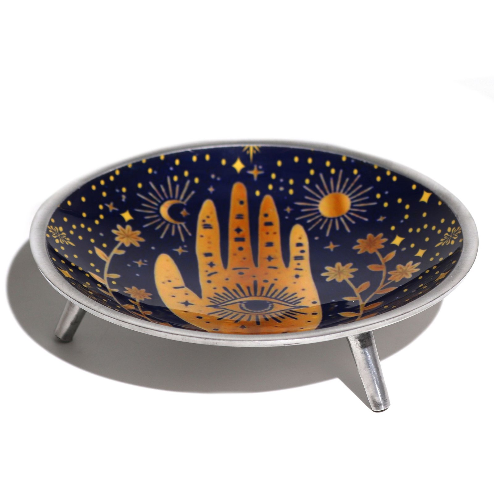 Triple Leg Enamelled Offering Plate - Hamsa Midnight Blue 3 triple leg enamelled offering plate - hamsa midnight blue - image 3