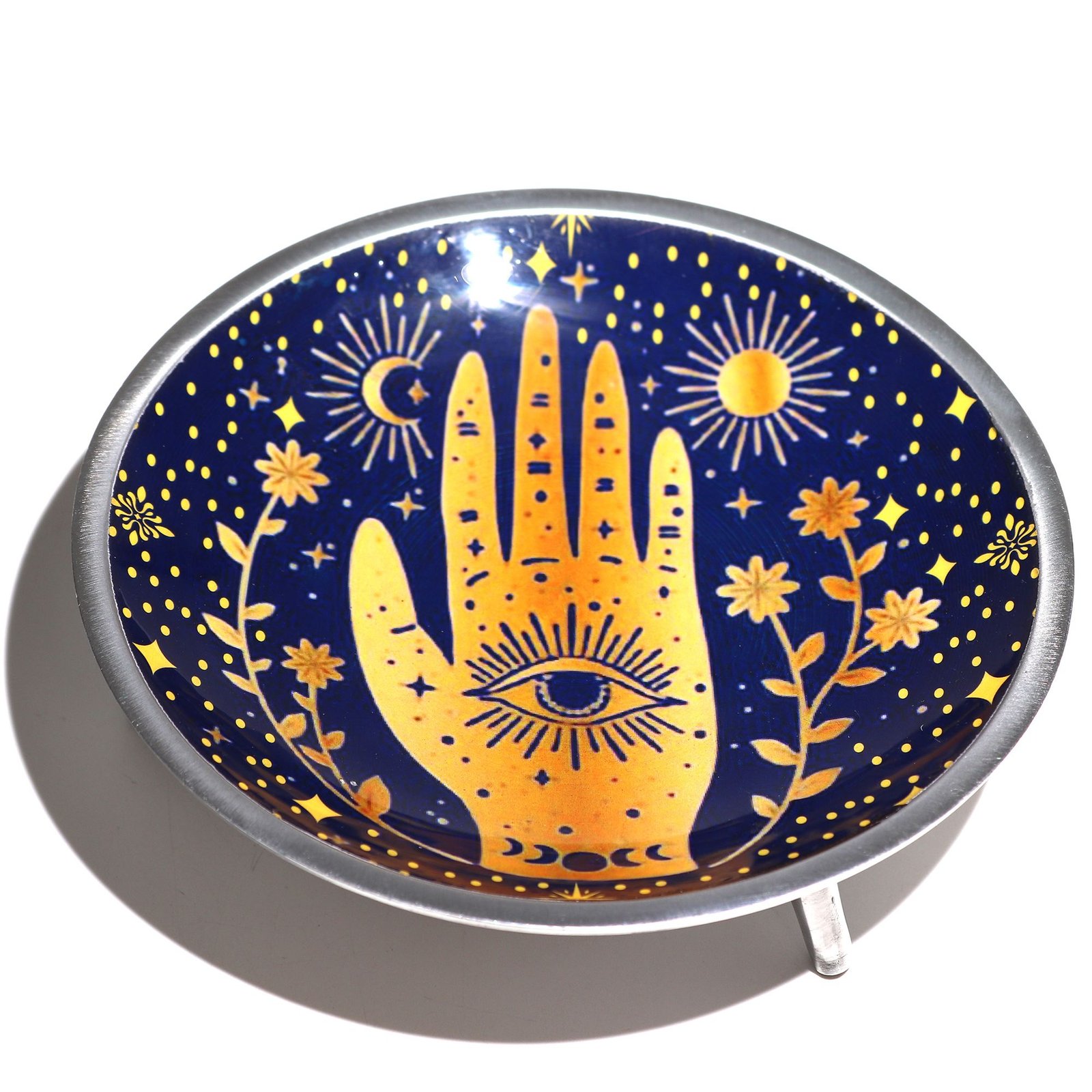 Triple Leg Enamelled Offering Plate - Hamsa Midnight Blue 4 triple leg enamelled offering plate - hamsa midnight blue - image 4