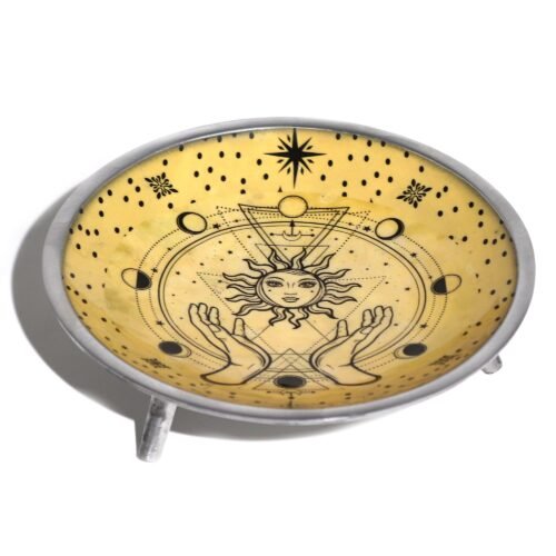 Home 2026 22 Triple Leg Enamelled Offering Plate - Hands & Sun