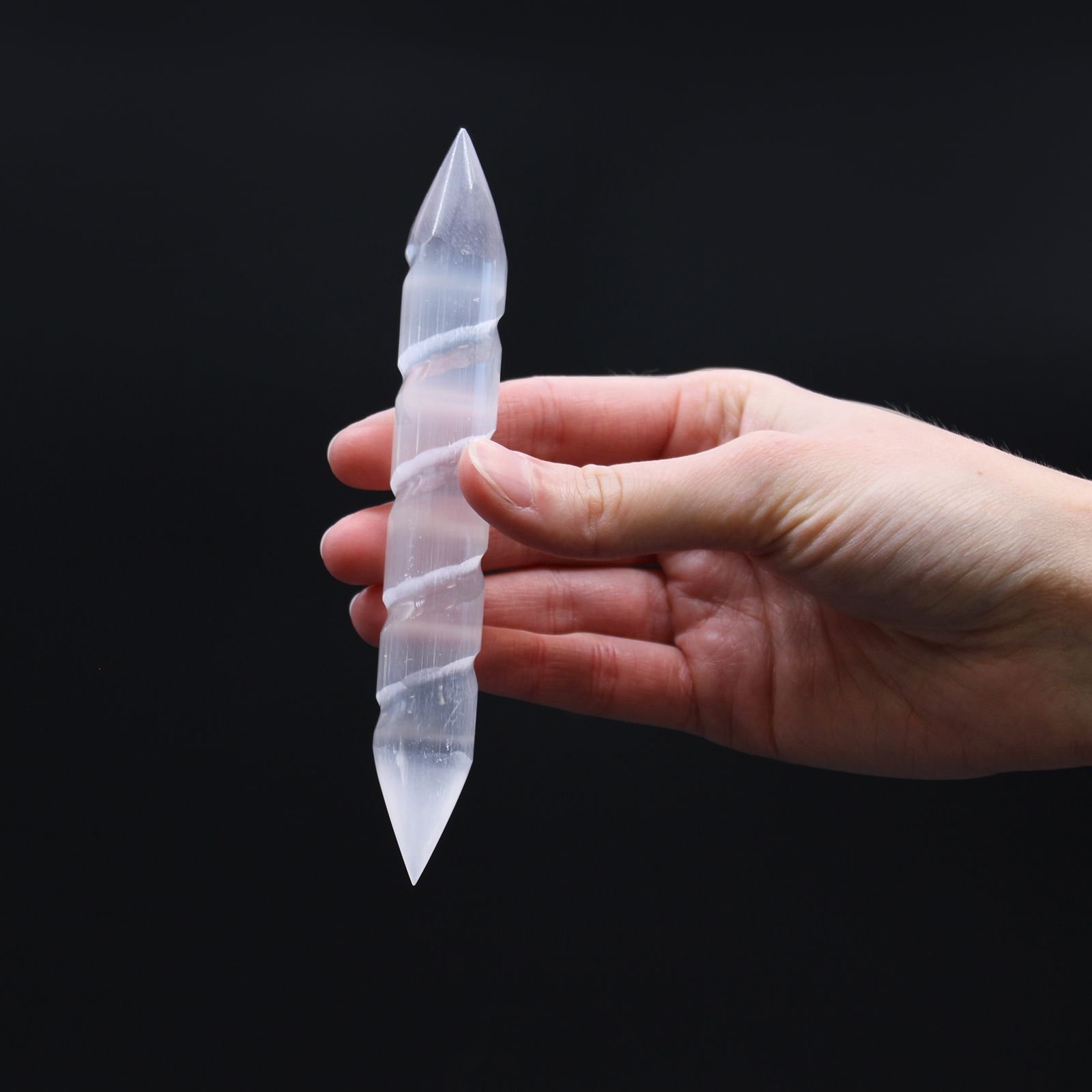 Selenite Spiral Wands - 16 Cm (Point Both Ends) 3 selenite spiral wands - 16 cm (point both ends) - image 3