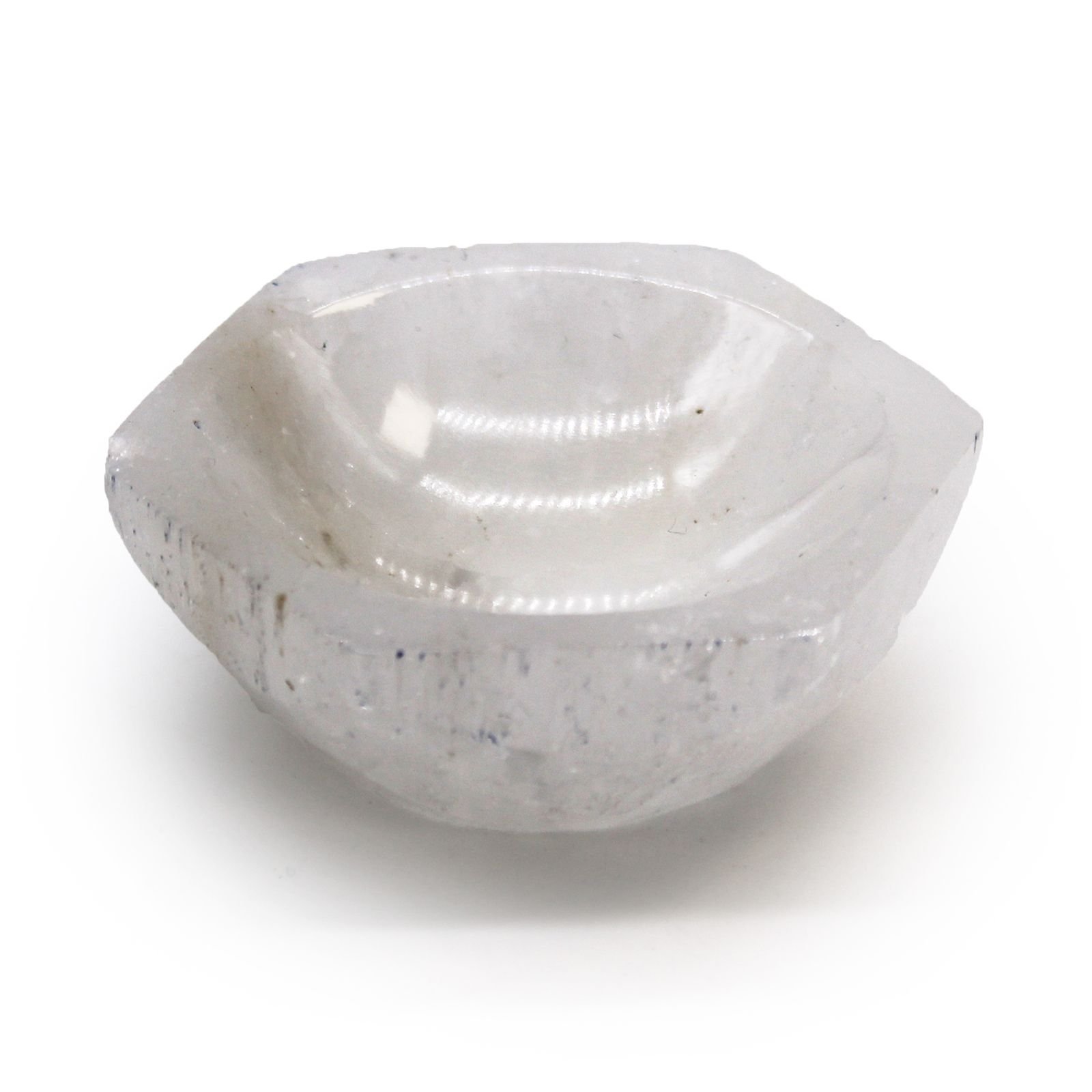 Selenite Hex Bowl - 6Cm 1 small selenite bowl 6cm carved by hand natural gypsum hexagonal ring dish mystic grove uk