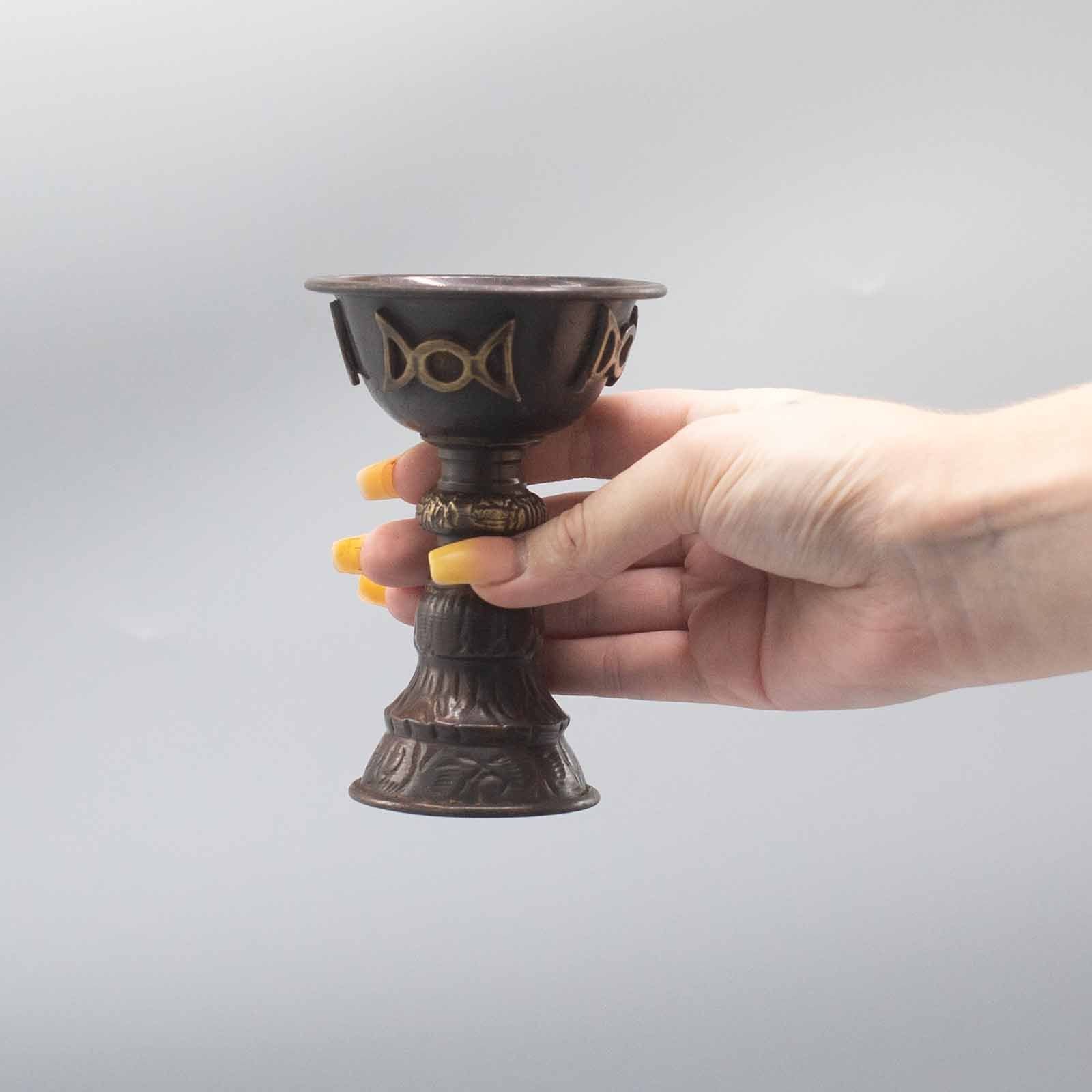Antique Copper Ritual Goblet With Triple Moon 8X13Cm 3 antique copper ritual goblet with triple moon 8x13cm - image 3
