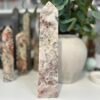 Large sunstone tower 26cm, polished peach feldspar with coppery aventurescence, Mystic Grove UK Large sunstone tower 26cm, polished peach feldspar with coppery aventurescence, Mystic Grove UK