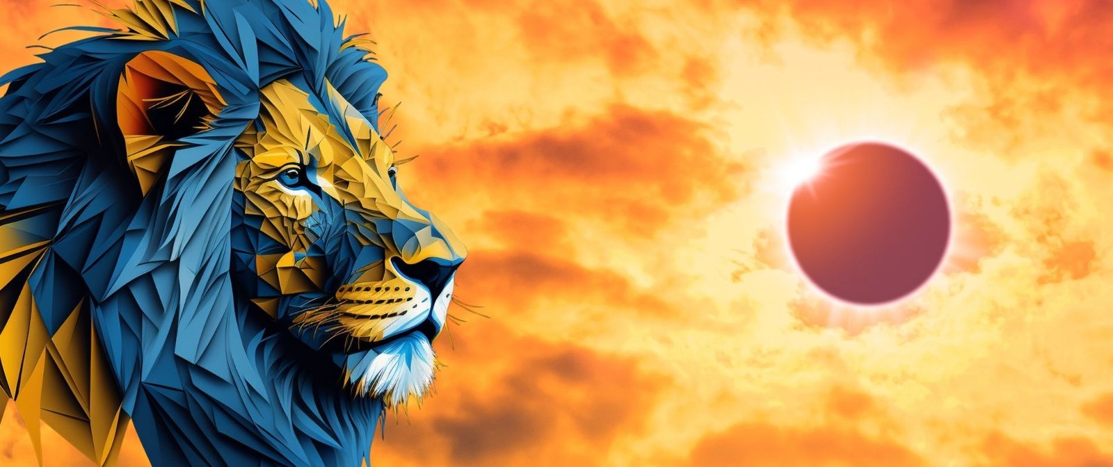 Illustrated lion beneath an eclipsed sun, marking crystals for eclipse season