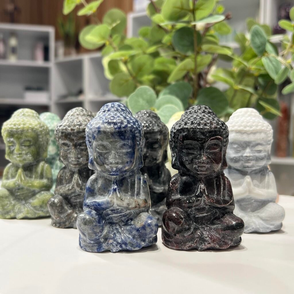 Praying Buddha Crystal Carving, Mystic Grove UK