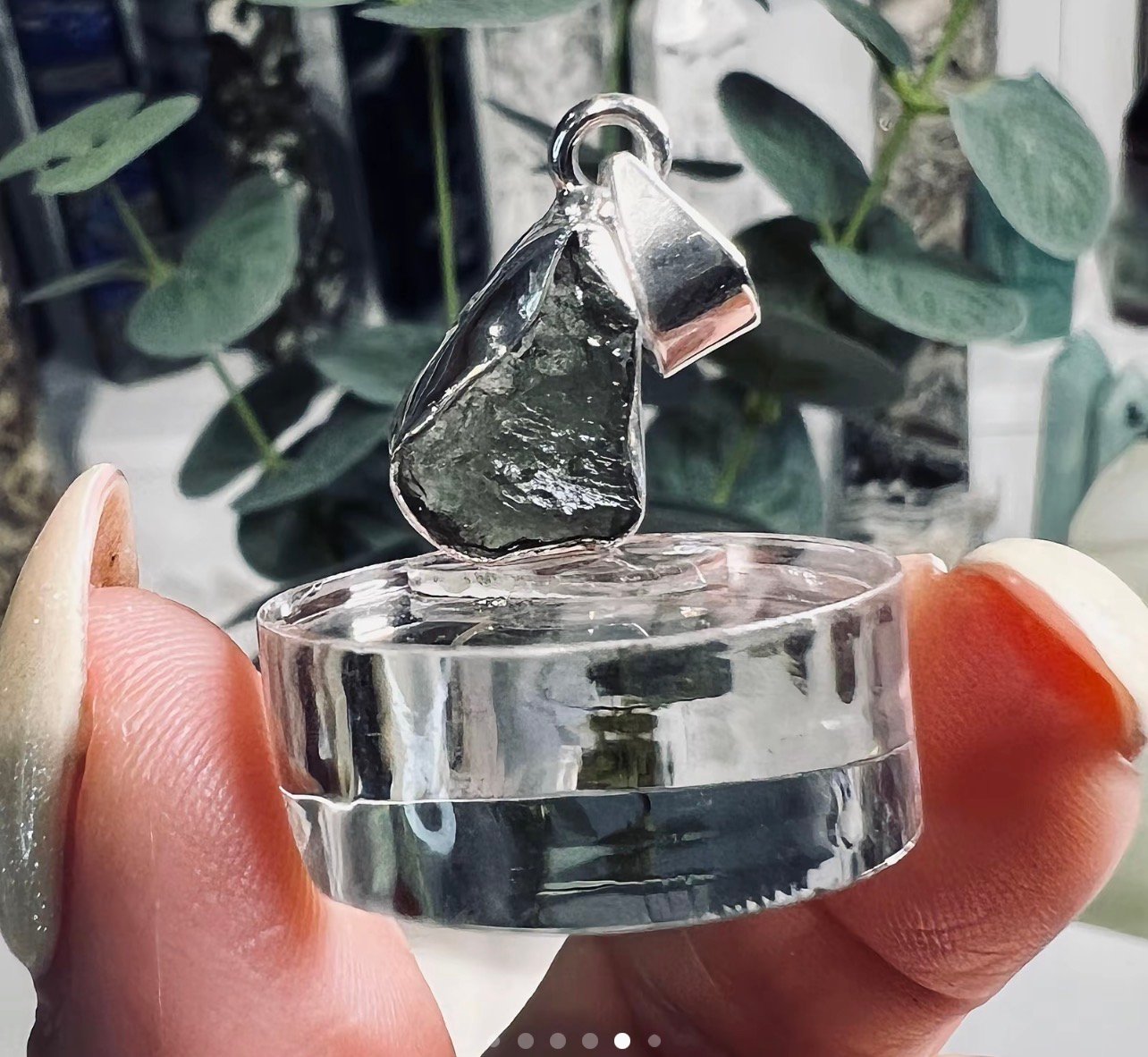 Raw Moldavite Pendant Sterling Silver 1.73g 1 Raw moldavite pendant in 925 sterling silver, 1.73g Czech tektite with etched green surface, Mystic Grove UK