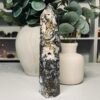 IMG_6811 Ocean jasper druzy tower 20cm with gold and cream orbs and open druzy pockets on a charcoal ground, Mystic Grove UK