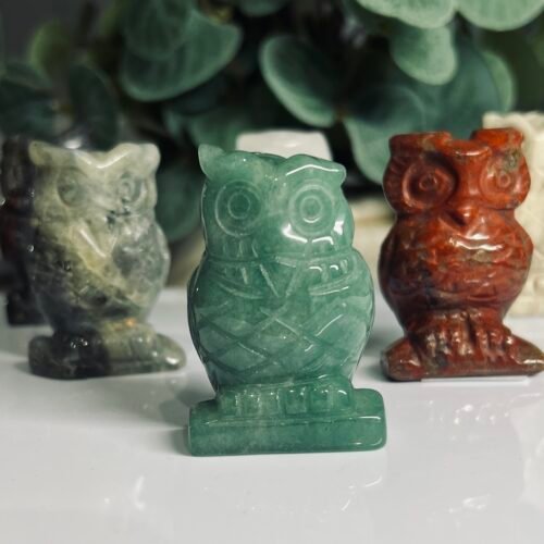 Home 2026 24 Green aventurine owl carving 5cm tall, polished mid green stone owl, Mystic Grove UK