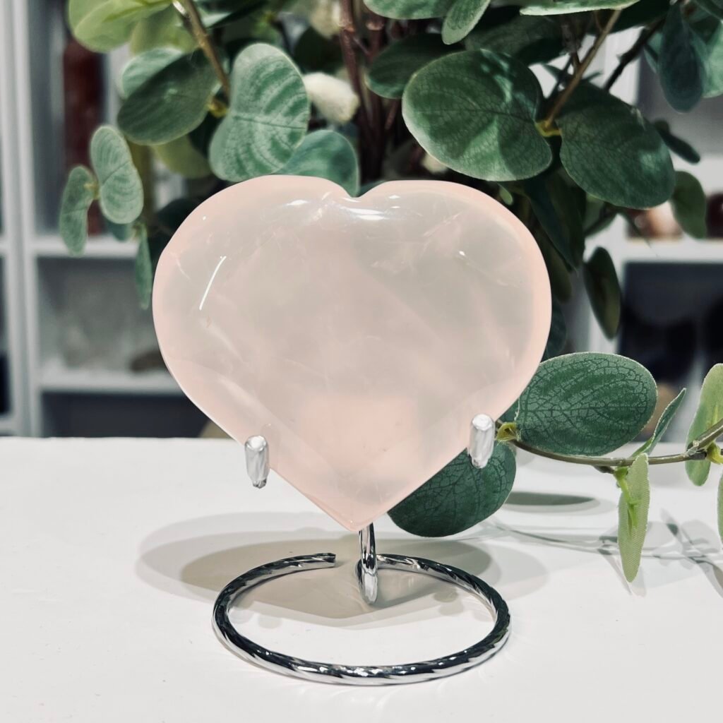 Rose Quartz Heart on Stand, Mystic Grove UK