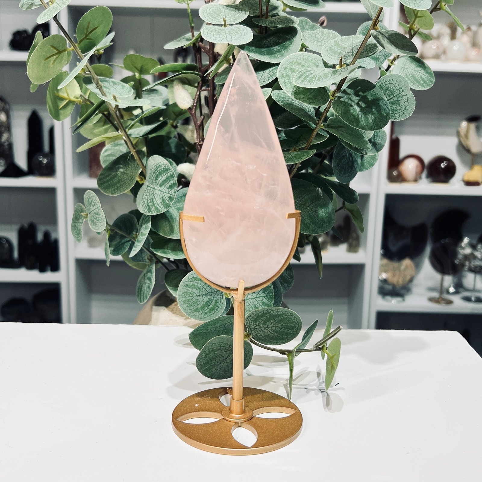 Rose Quartz Teardrop on Stand, Mystic Grove UK
