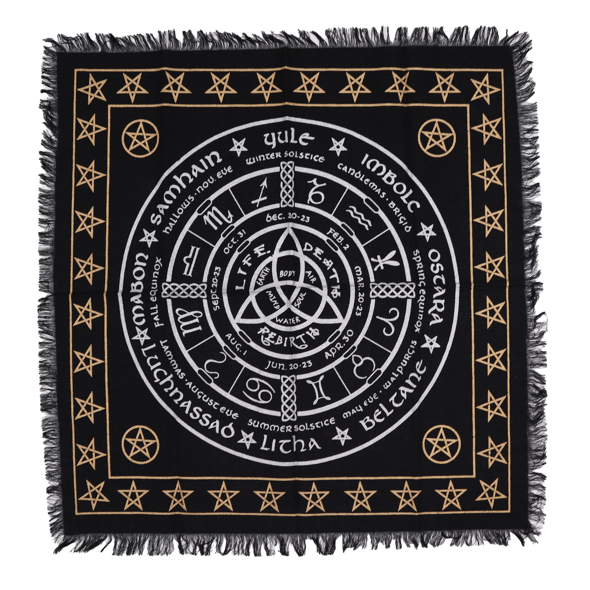 ALTC-03 Life Death Rebirth Altar Cloth Life Death Rebirth fringed altar cloth 50 x 50cm, Mystic Grove UK