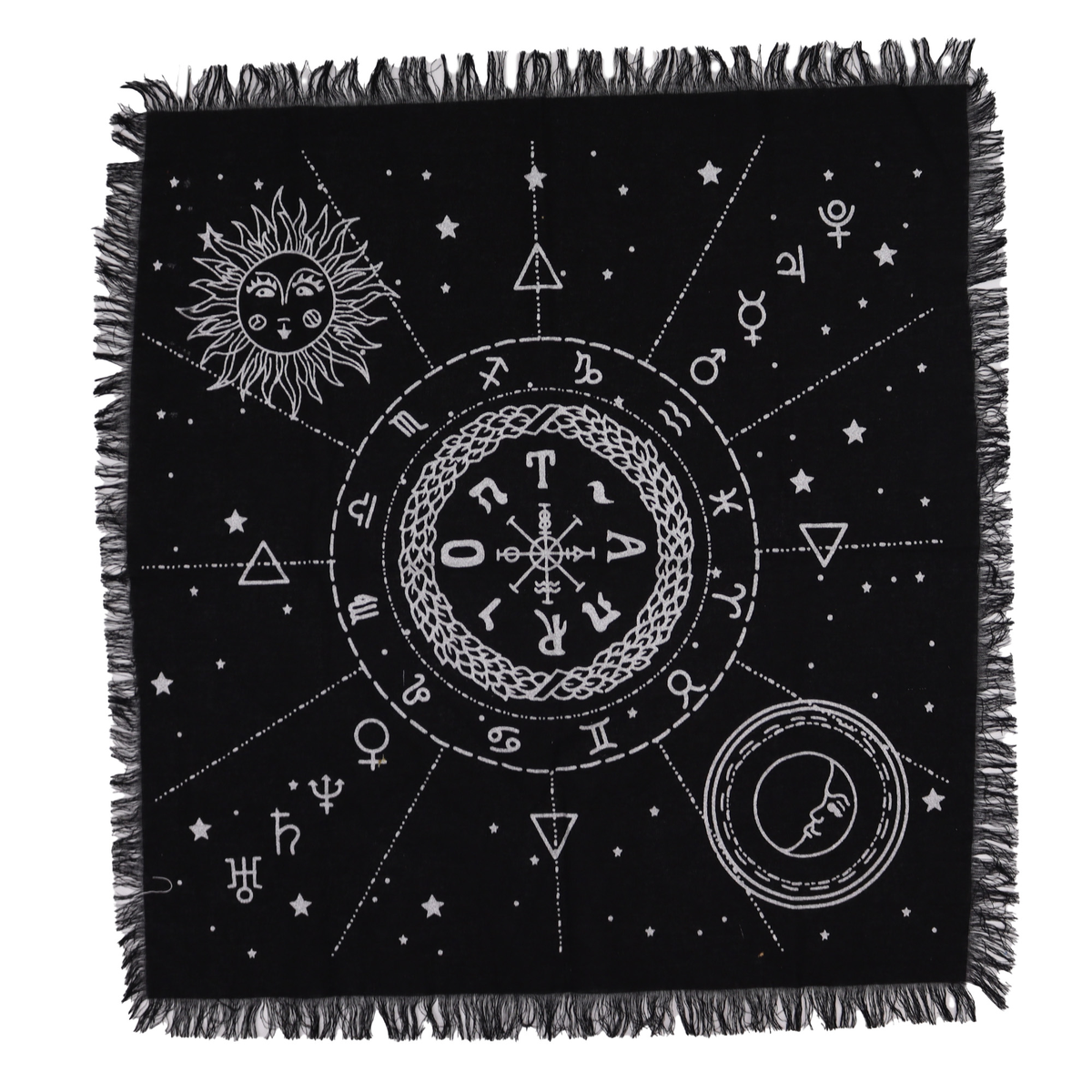 ALTC-04 Moon and Sun Chart Altar Cloth Moon and Sun Chart fringed altar cloth 50 x 50cm, Mystic Grove UK