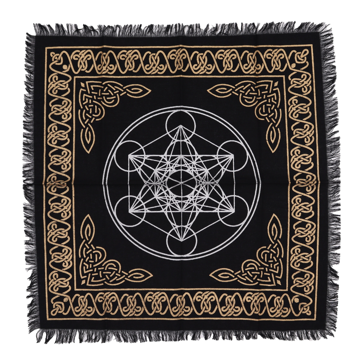 ALTC-05 Metatron's Cube Altar Cloth Metatron's Cube fringed altar cloth 50 x 50cm, Mystic Grove UK