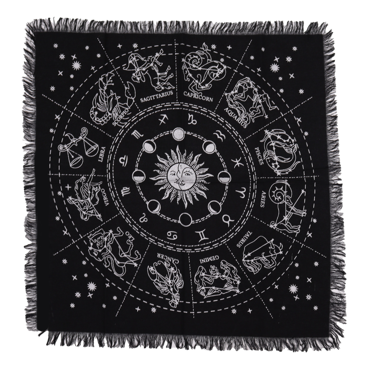 ALTC-06 Horoscope Altar Cloth Horoscope fringed altar cloth 50 x 50cm, Mystic Grove UK