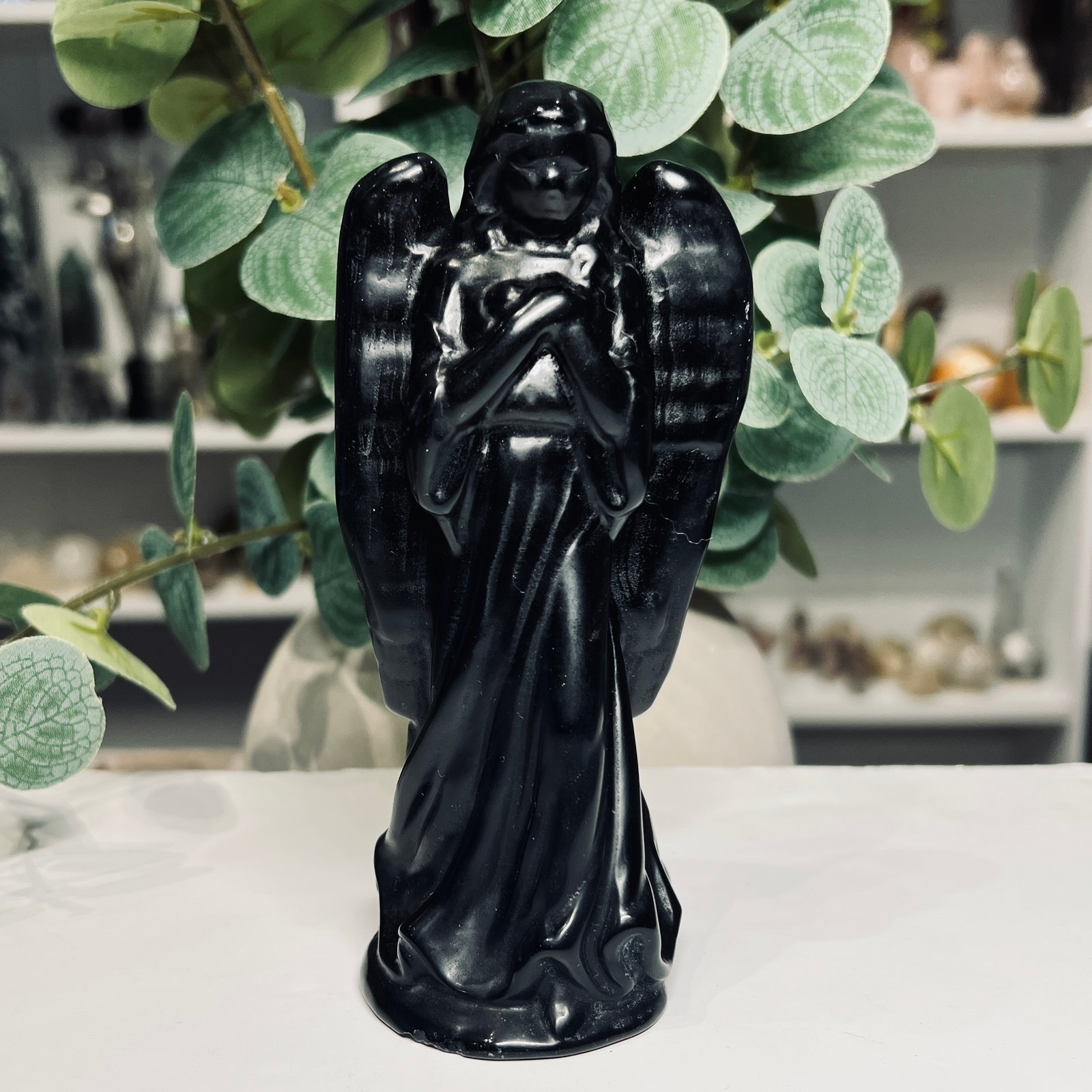 Black Obsidian crystal angel figurine 14cm, piece A Black Obsidian crystal angel figurine 14cm, piece A