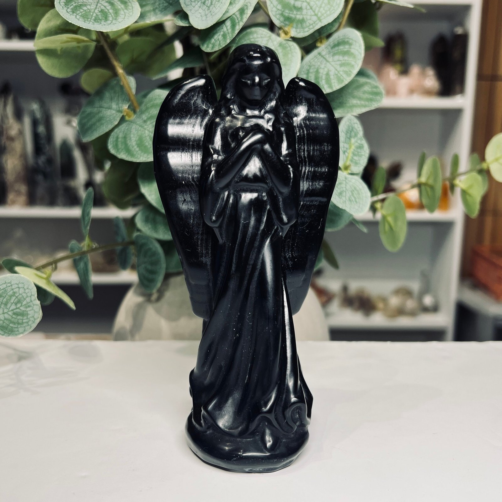 Black Obsidian crystal angel figurine 14cm, piece C Black Obsidian crystal angel figurine 14cm, piece C