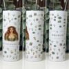 Brigid goddess tumbler 20oz skinny with straw, front, side and back views, Mystic Grove