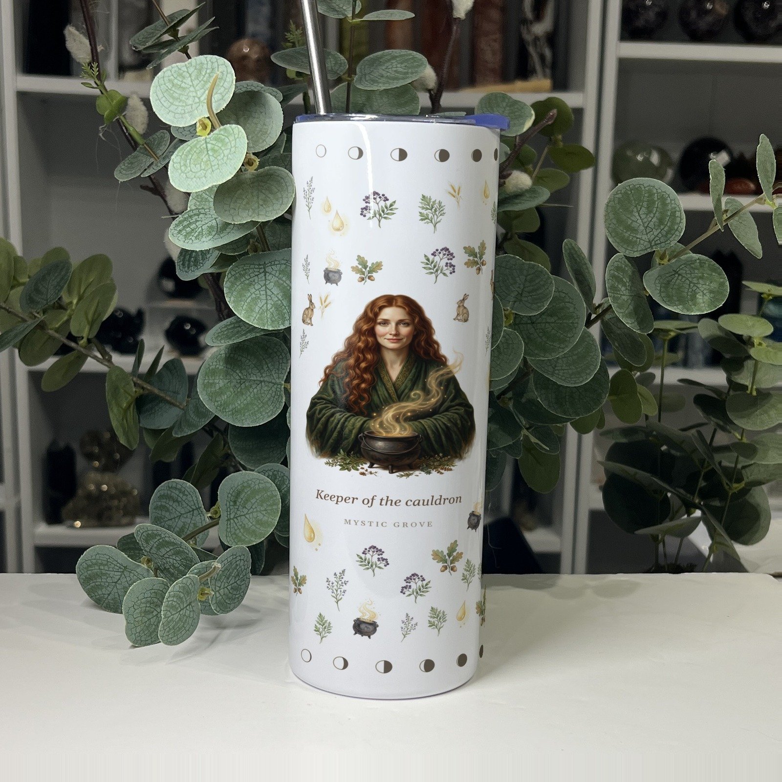 Cerridwen goddess tumbler front with her portrait