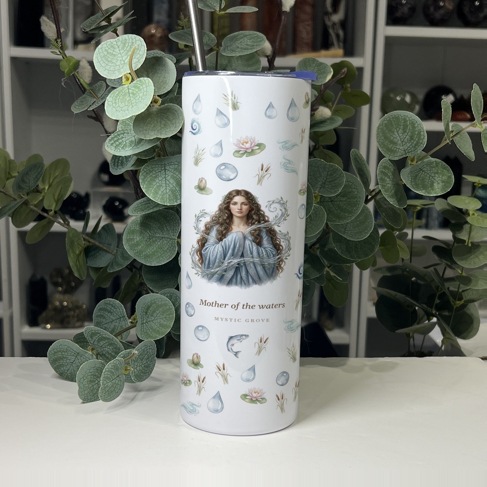 Danu goddess tumbler front with her portrait