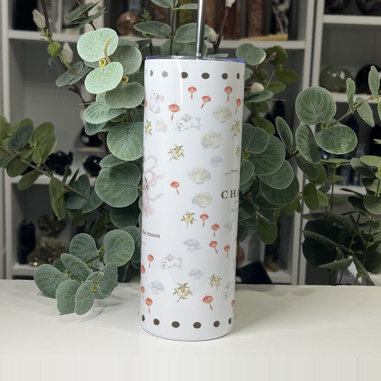 Chang'e goddess tumbler 20oz, side view of the pattern