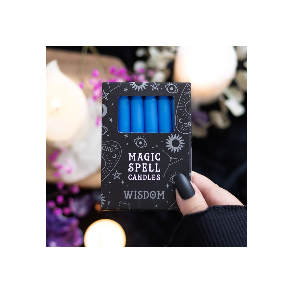 Blue spell candles for wisdom, box of 12