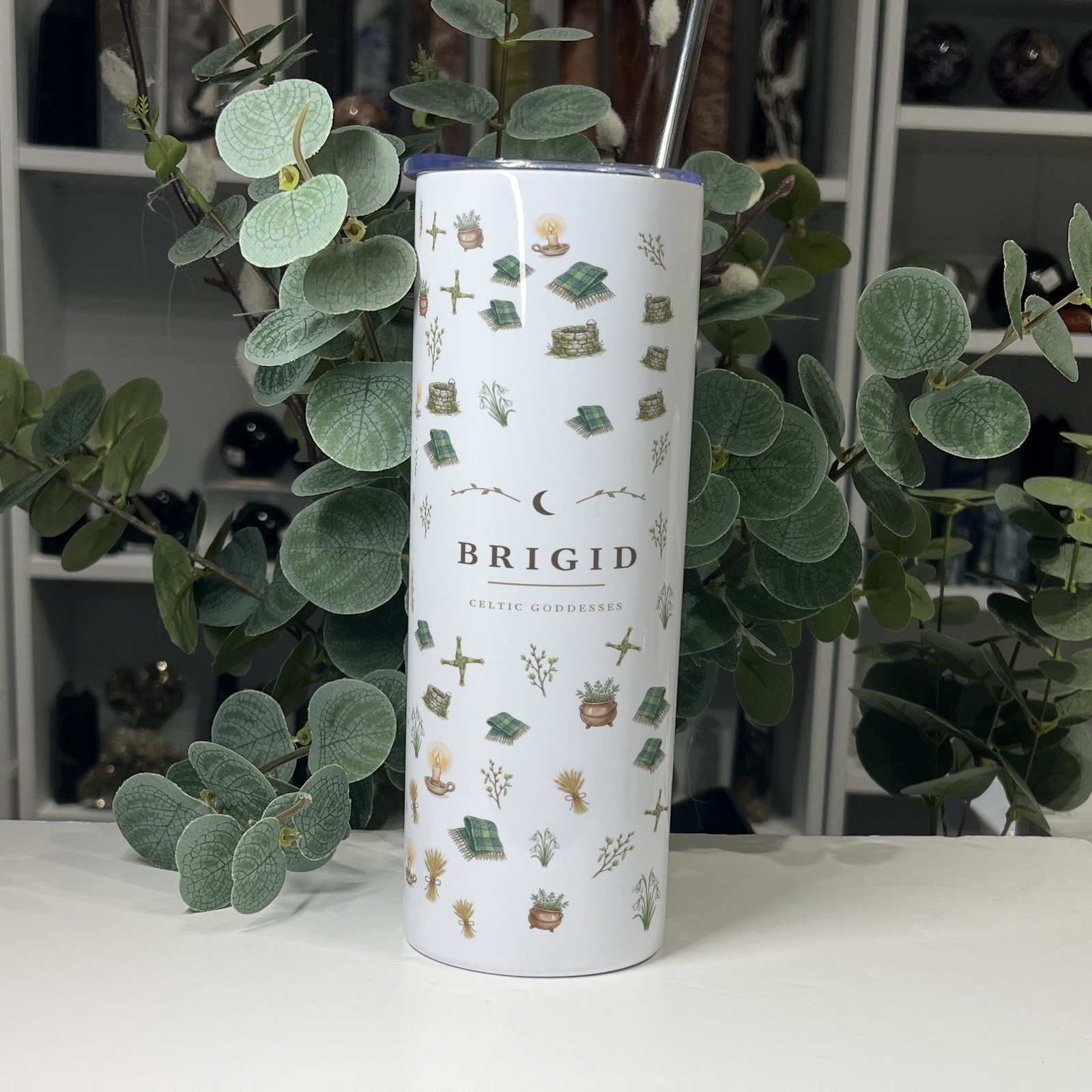 Brigid goddess tumbler 20oz, back with her name