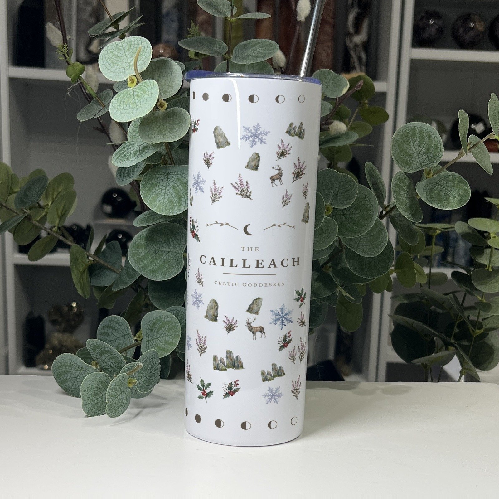 Cailleach goddess tumbler 20oz, back with her name