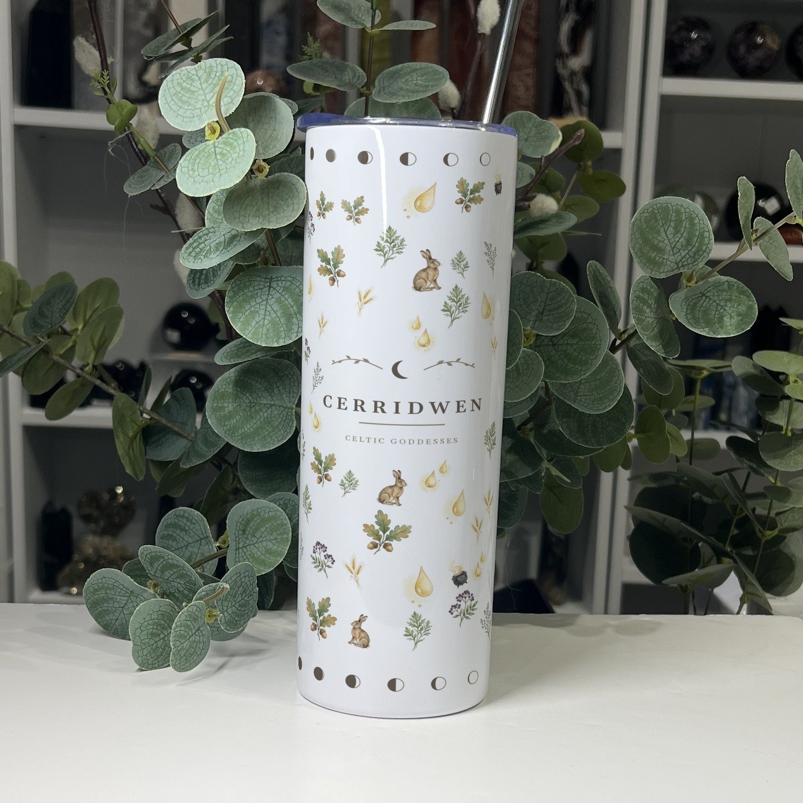 Cerridwen goddess tumbler 20oz, back with her name