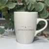 Coyolxauhqui goddess mug 13oz, name side with crescent moon and leaf sprigs