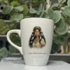 Coyolxauhqui goddess mug 13oz, picture side with her portrait and title, Mystic Grove