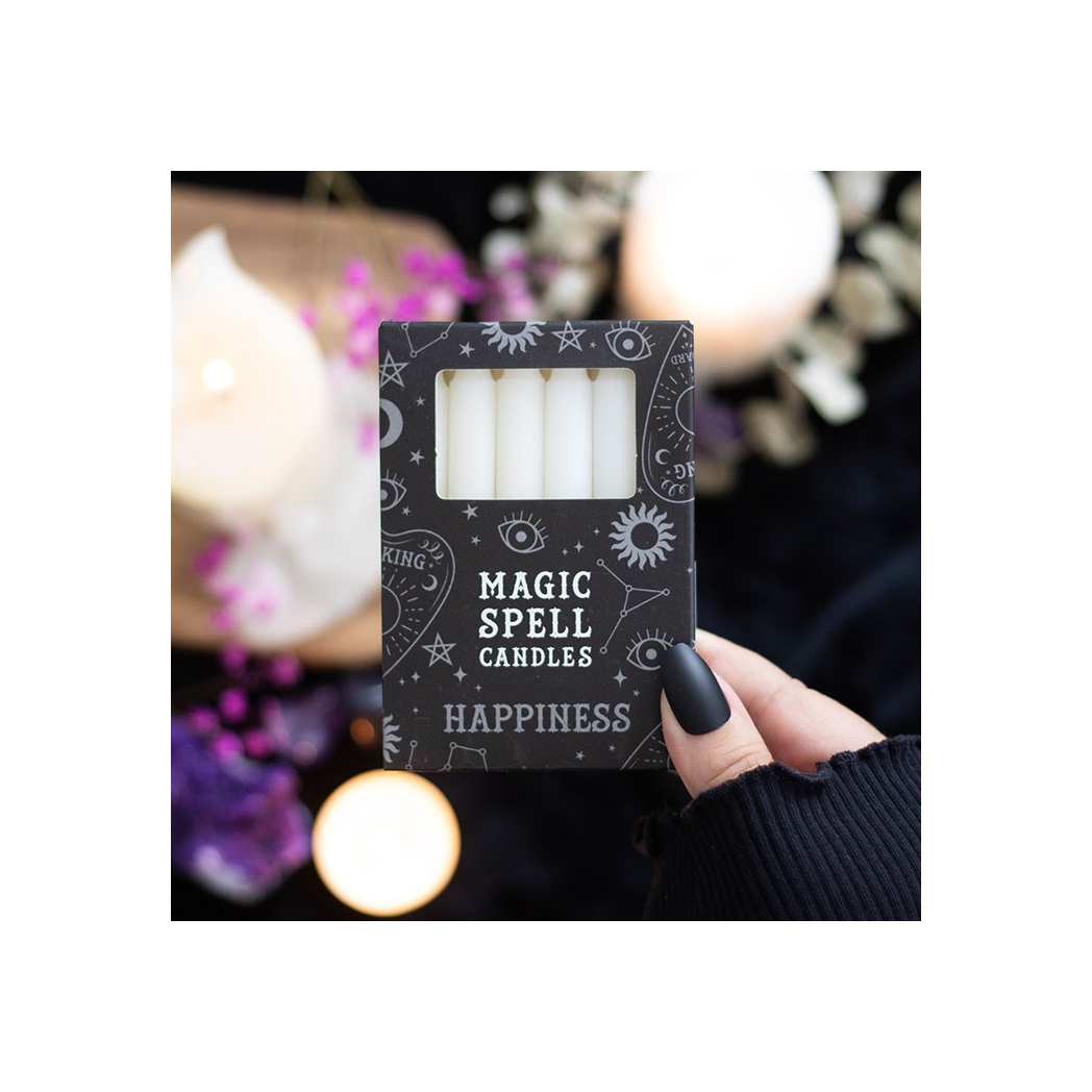 White spell candles for happiness, box of 12