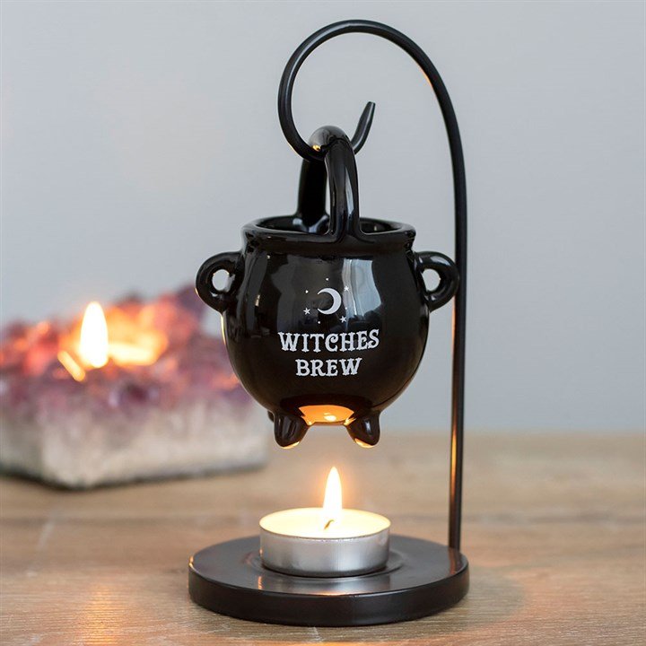 Witches Brew Hanging Cauldron Oil Burner with Triple Moon
