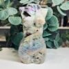 Aura Sphalerite Goddess Body Front Aura sphalerite goddess body crystal carving 15cm with titanium aura rainbow flash over white druzy, Mystic Grove UK