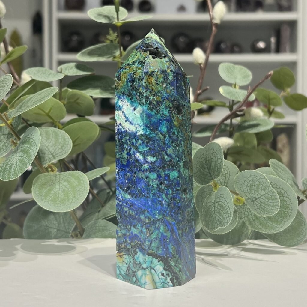 Azurite malachite tower 13cm, deep royal blue azurite with bright green malachite, Mystic Grove UK