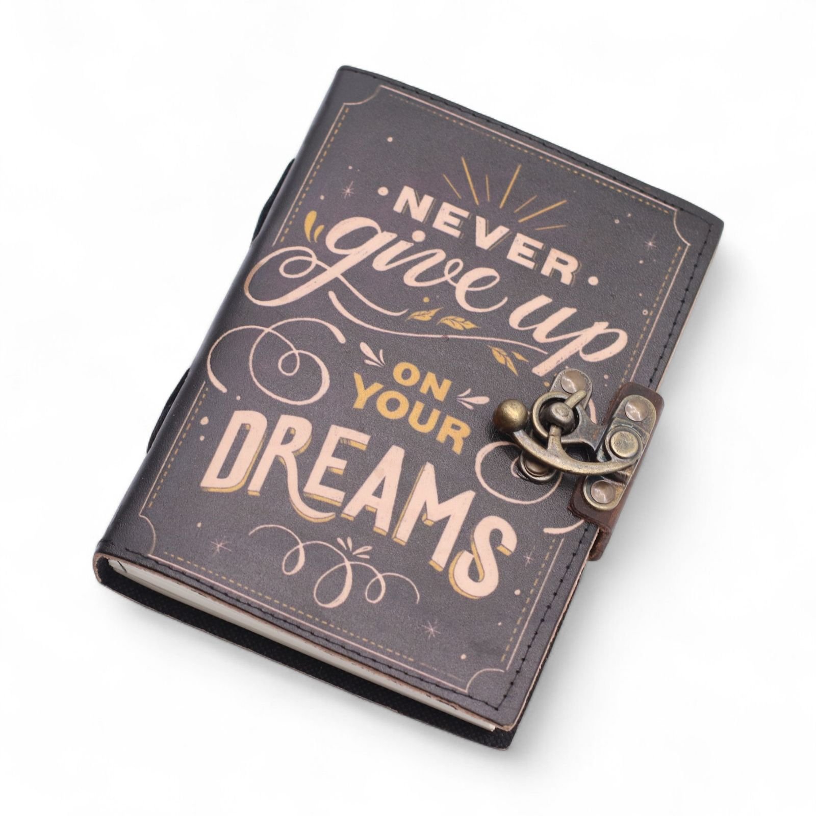 Never Give Up On Your Dreams Leather Notebook 17.8 x 12.7cm