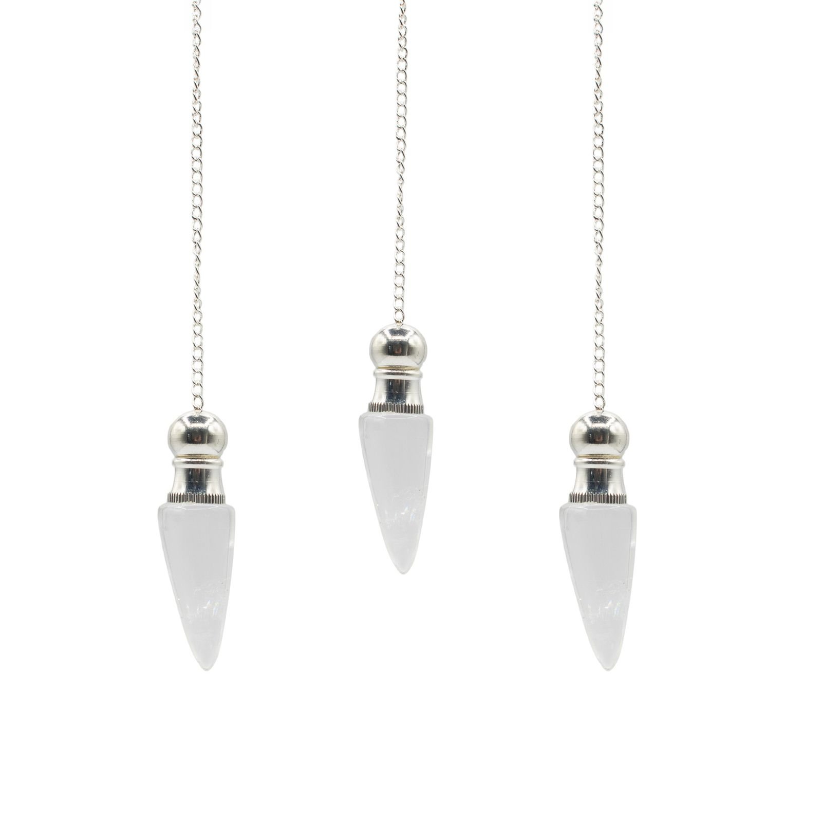 Clear Quartz chamber pendulum with silver plated cavity view 2