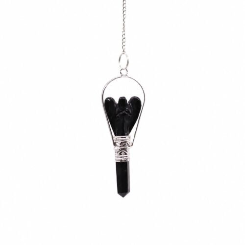 Black Agate angel pendulum with ring frame