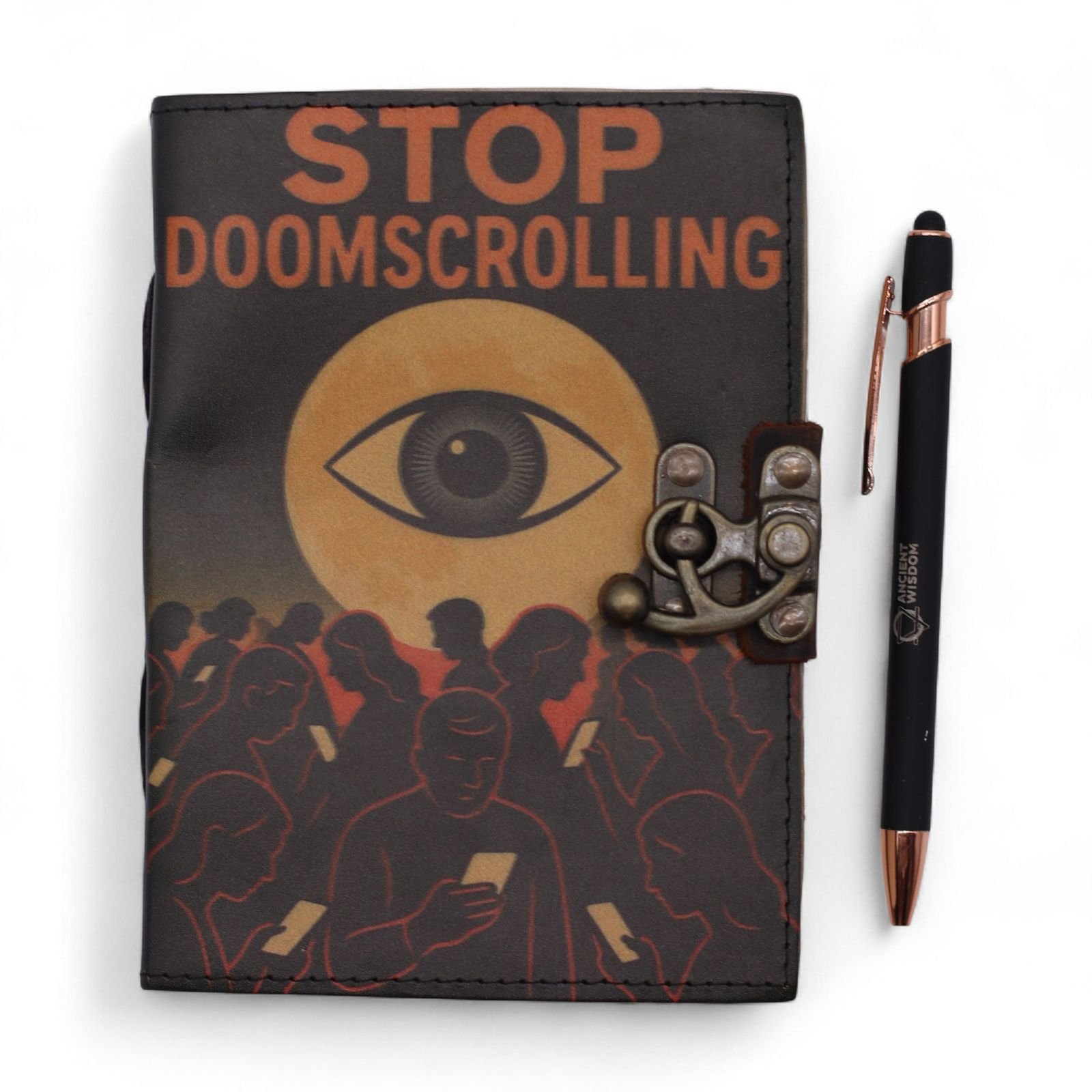 Stop Doomscrolling Leather Notebook 17.8 x 12.7cm