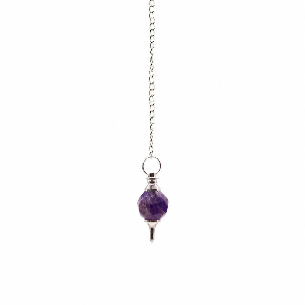 Faceted amethyst pendulum with gemstone sphere