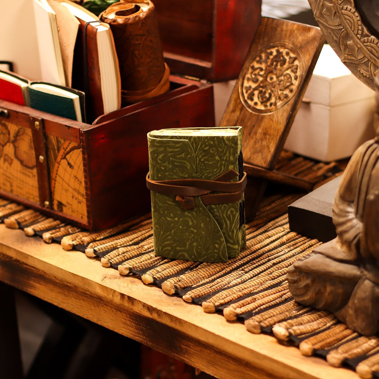 Green Maze Leather Notebook 12.7 x 8.9cm