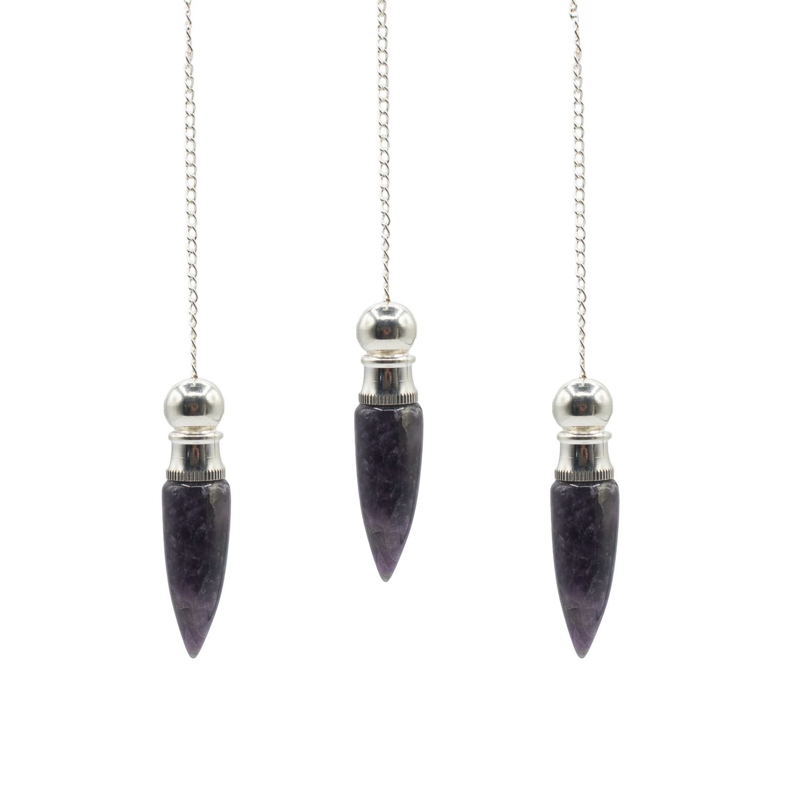 Amethyst chamber pendulum with silver plated cavity view 2