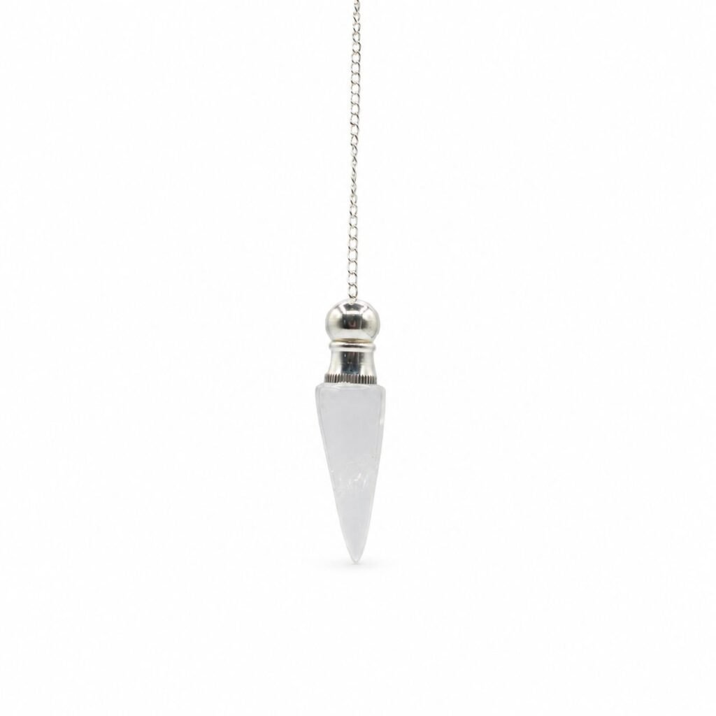 Clear Quartz chamber pendulum with silver plated cavity