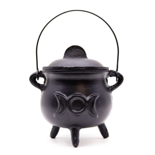 Home 2026 27 Large Cast Iron Witches Cauldron with Triple Moon 12x15cm